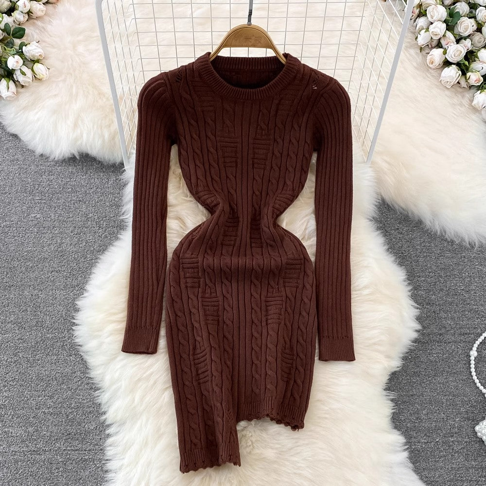 sweater dress round neck irregular knitted dress      S4421