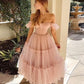 Pink tulle short A line prom dress homecoming dress    S2955