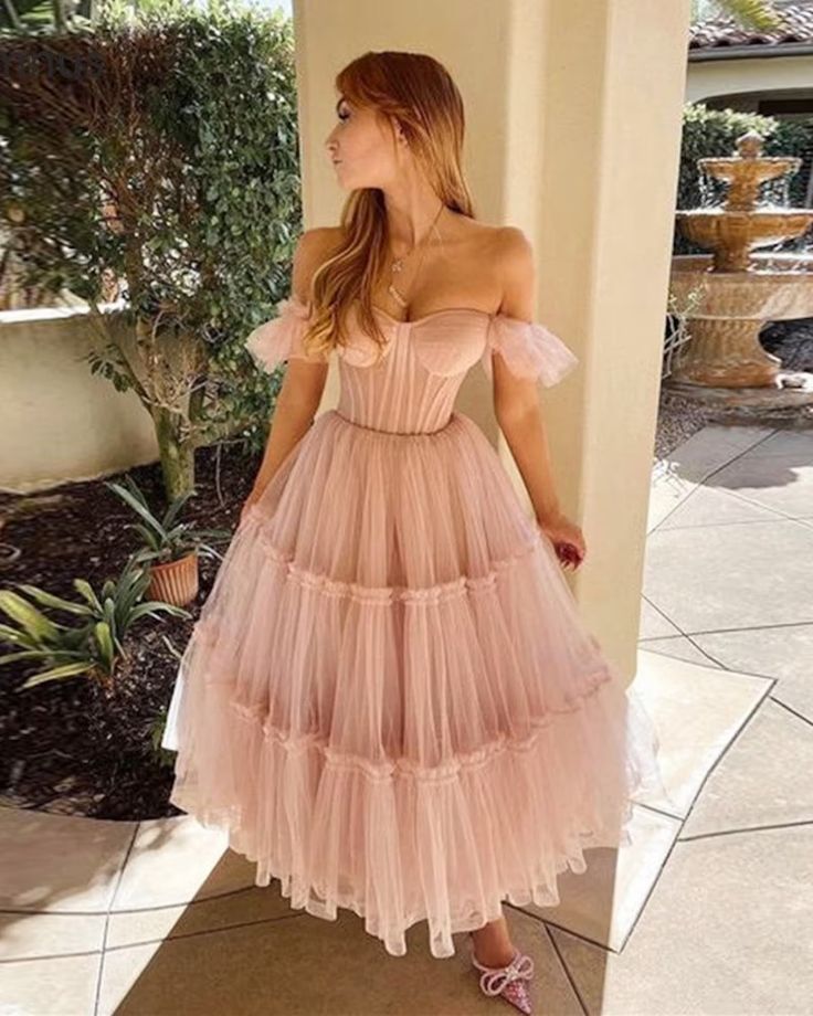 Pink tulle short A line prom dress homecoming dress    S2955