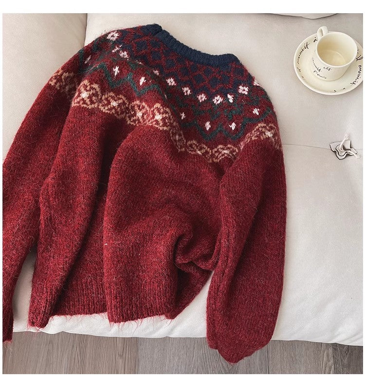 jacquard round neck sweater for women fashionable long-sleeved sweater     S4801