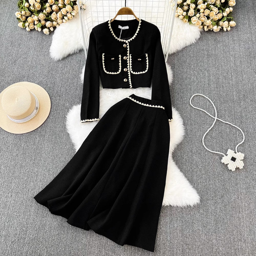 Fashion suit round neck short coat two-piece set      S4145