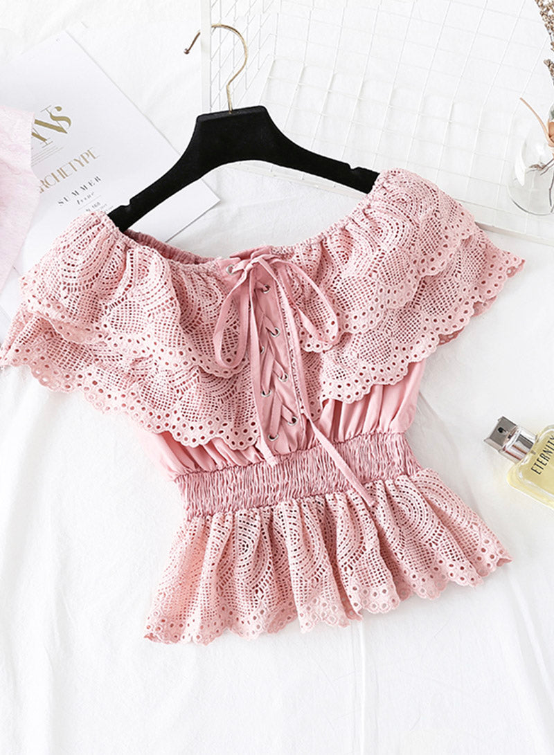 Romantic Short-sleeved Lace Top Women's Tops    S4388