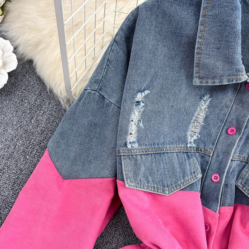 Denim shirt for women new design mid-length top long-sleeved shirt jacket      S4144