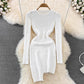 sweater dress round neck irregular knitted dress      S4421