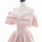 A-Line Off Shoulder Satin Pink Short Prom Dress, Pink Homecoming Dress      S3553