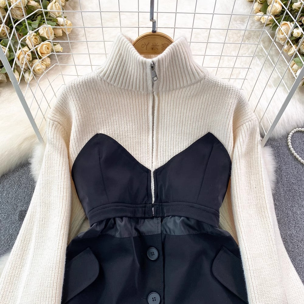 long-sleeved high-neck knitted dress    S4110