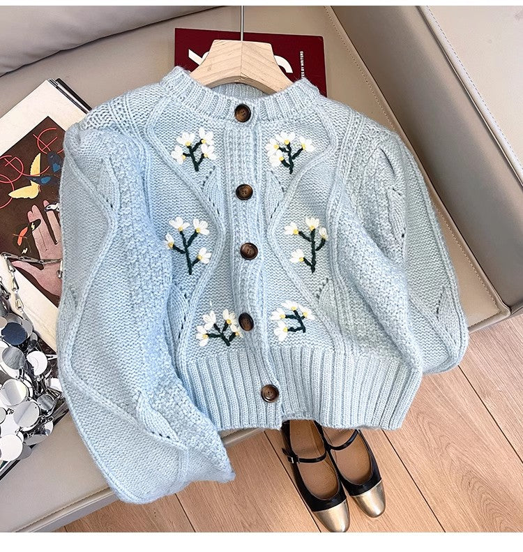 embroidered sweater jacket for women knitted cardigan    S4837