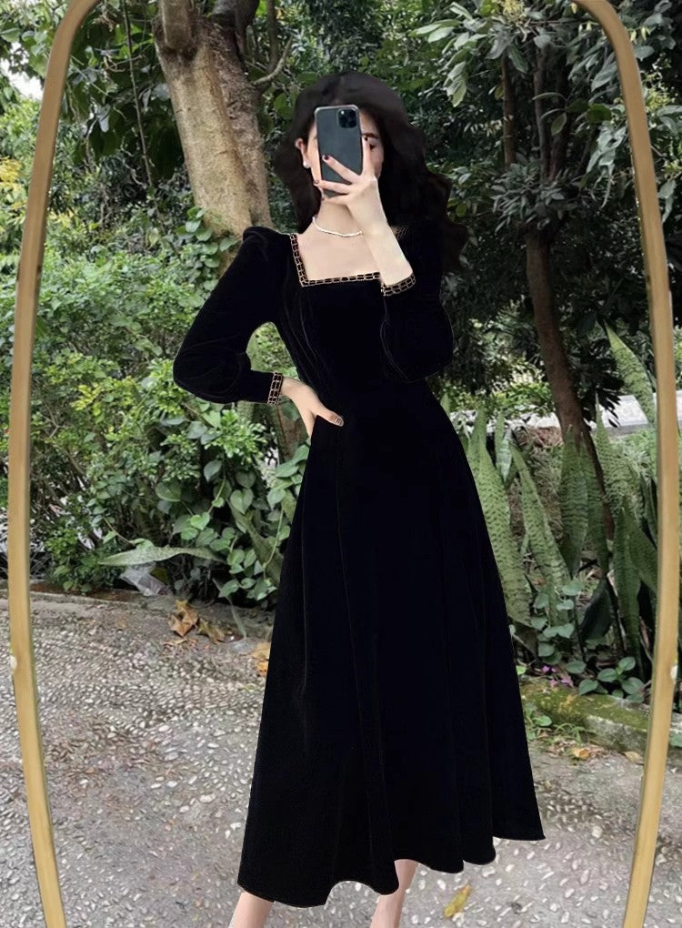 black dress for women new velvet long skirt      S3456