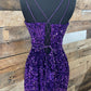 Purple Sequin Straps Tight Mini Party Dress         S3672