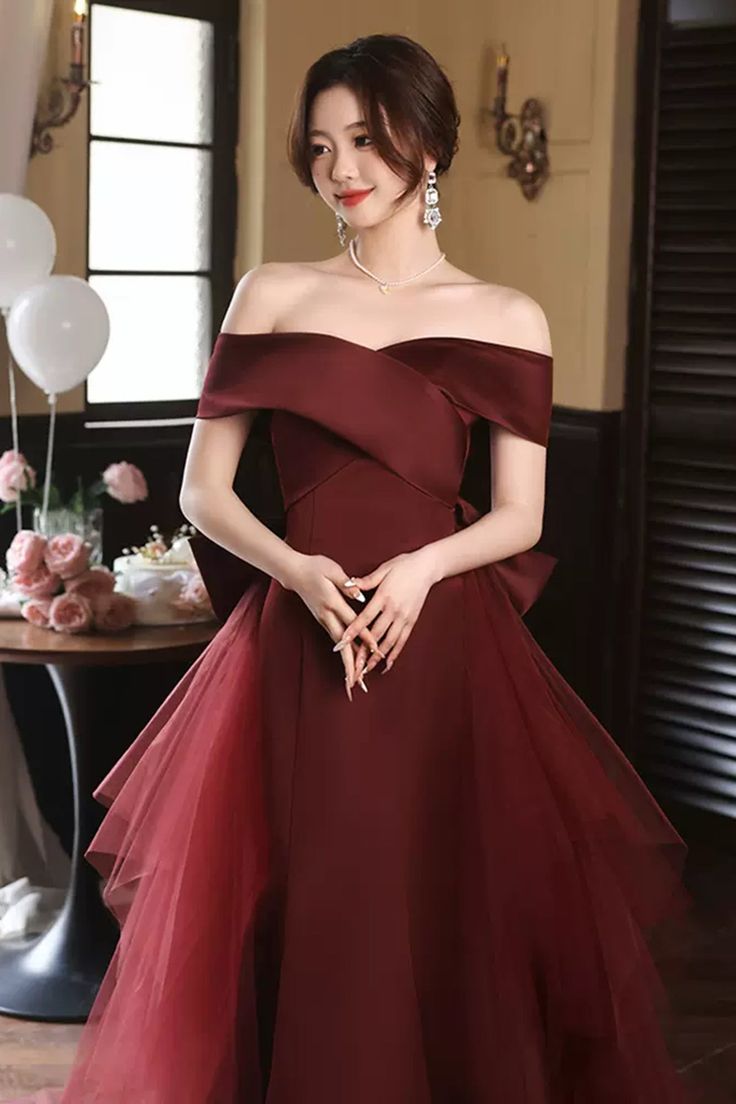 Elegant Off Shoulder Mermaid Burgundy Long Prom Dress, Mermaid Burgundy Formal Dress, Burgundy Evening Dress      S3193