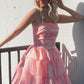 Strapless Satin A-line Multi-Layers Homecoming Dress with Feathers      S3086