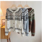 Vintage-style round-neck sweater jacket for women jacquard long-sleeved knitted cardigan        S4796
