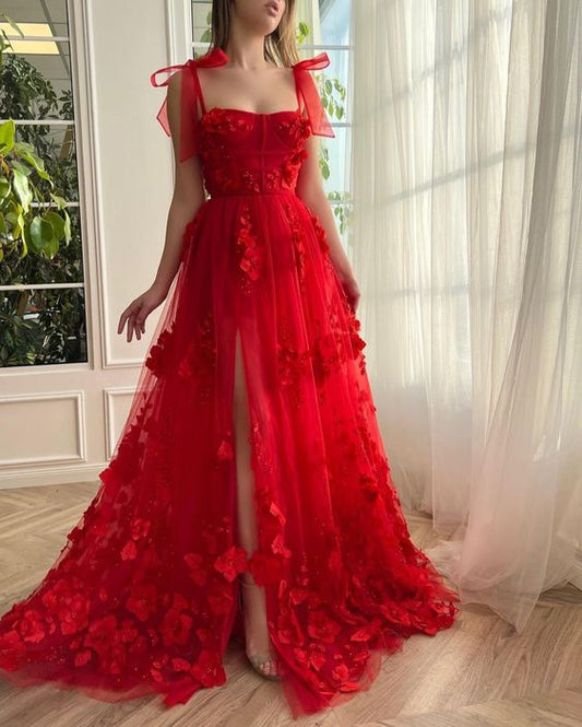 Red Long Prom Dresses with Slit Elegant Formal Dresses         S3764