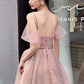Straps A-line Blush Pink Tulle Long Party Dress        S3269