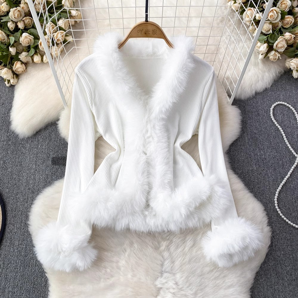 V-neck bell sleeves sweater women's casual jacket top        S4218