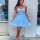 Short Light Blue Lace Prom Dresses, Light Blue Short Lace Formal Graduation Dresses       S2615
