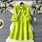 party dress women's fashion bow tie lantern long-sleeved dress    S4493