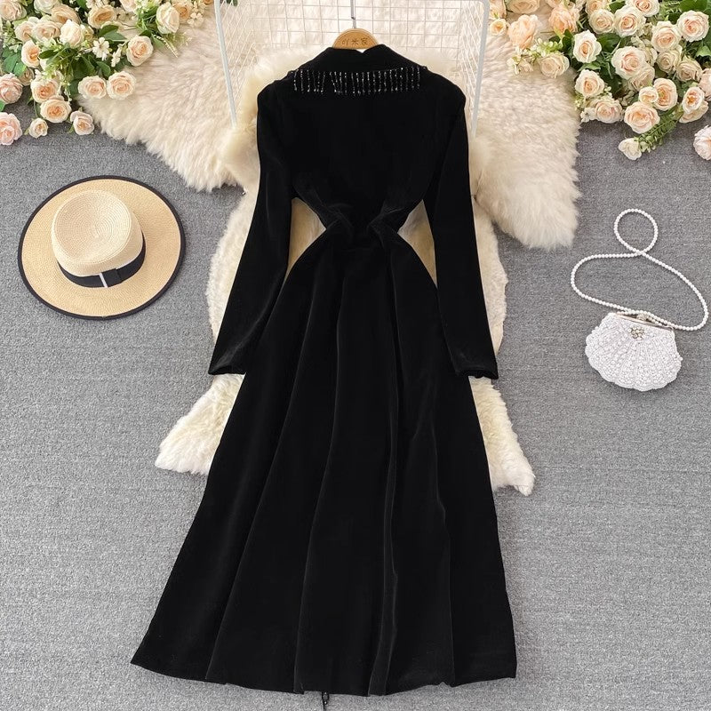 Fashion Velvet Long Skirt Jacket Dress    S4173