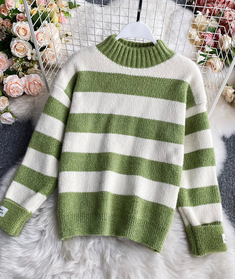 Simple Stripe Long Sleeve Sweater       S4381