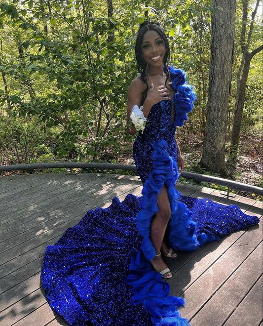 Royal Blue Sequins Long Prom Dresses, Newest Evening Party Dresses, Mermaid Prom Dresses        S3737