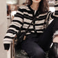 New soft knitted cardigan for women fashionable black top striped Korean style simple sweater jacket    S3392