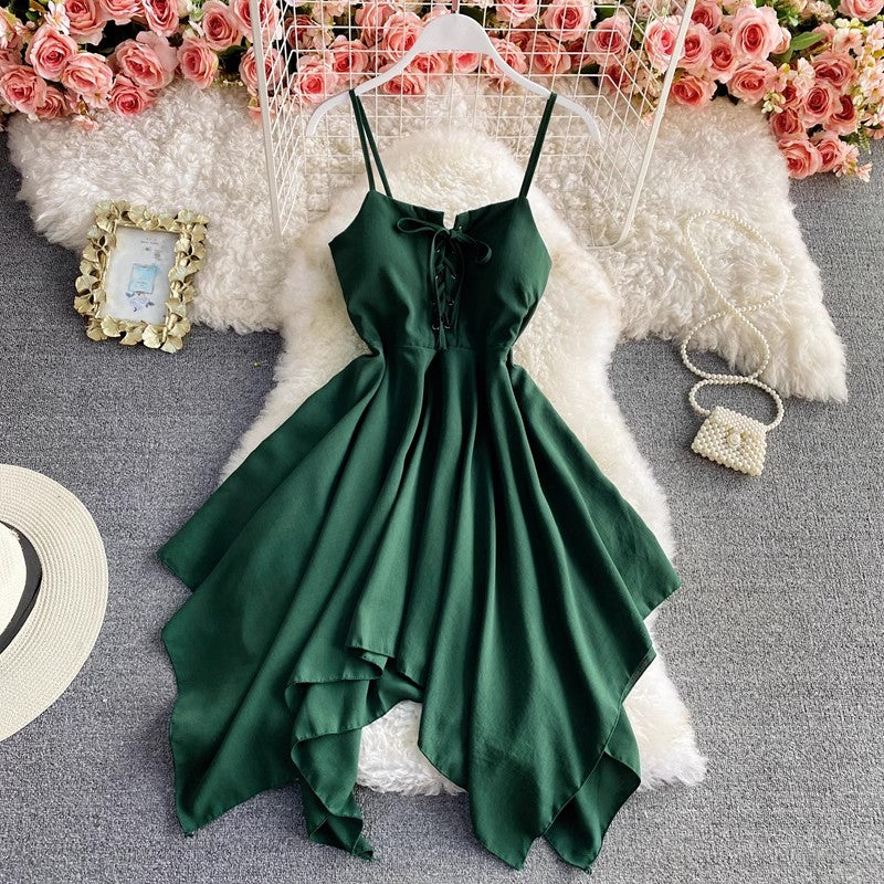 solid color sleeveless irregular dress    S4281