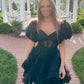 Off-the-Shoulder Ruffles Puff Sleeves Homecoming Dress      S2831