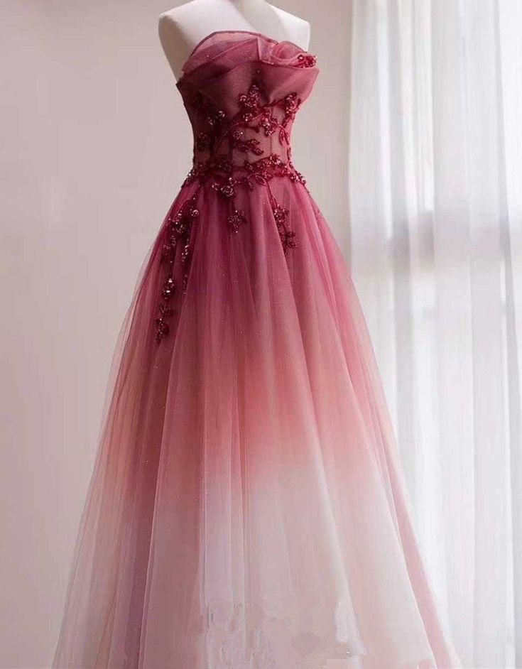 Gradient Tulle Long Party Dress, A-line Elegant Lace-up Prom Dress       S3768