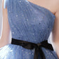 One Shoulder Princess Blue Short Party Dress       S3234