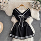Fashionable sexy V-neck A-line short-sleeved dress     S4338