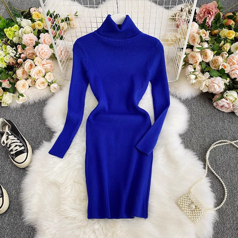 Knitted Dress Sweater Dress with Long Sleeves     S4105