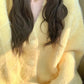 Yellow V-neck knitted cardigan women's sweater jacket tops      S3401