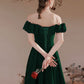 A-Line Off Shoulder Velvet Green Long Prom Dress, Green Formal Evening Dress          S3007
