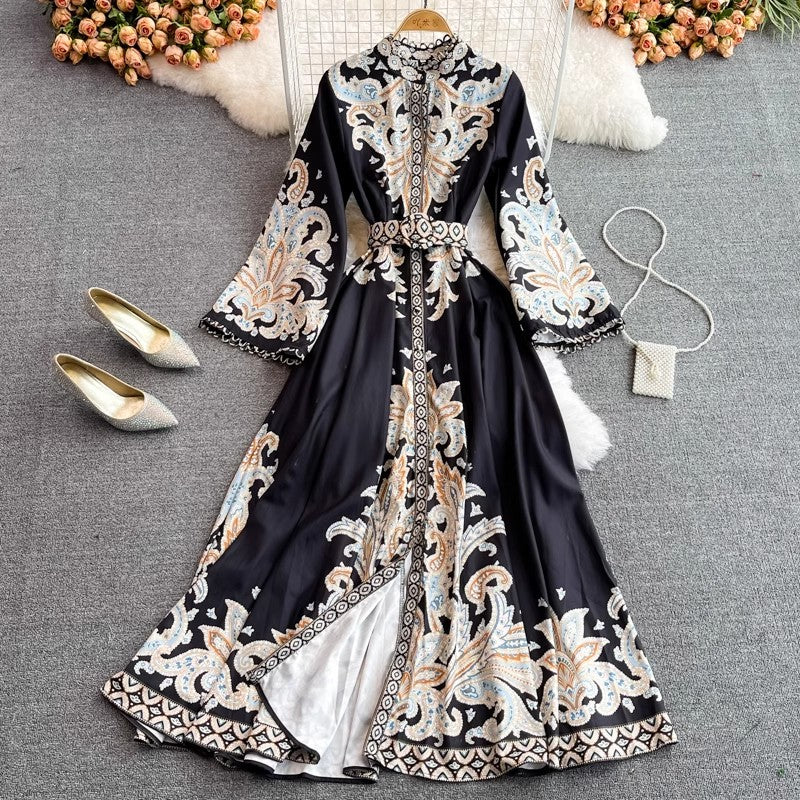 printed long-sleeved fashionable dress        S3989