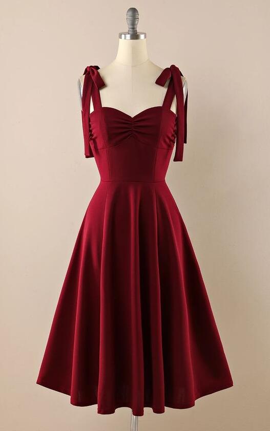 Vintage Burgundy Homecoming Dress With Bows     S2900