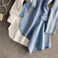 New Fashion Irregular Denim Long Sleeve Shirt Dress Polo Skirt     S4065