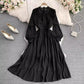 lace lantern sleeve chiffon A-line dress elegant long skirt      S4309