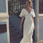 Open Back Beach Wedding Dress, V-neck Slit  Wedding Gown     S3373