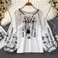 embroidered round neck shirt women's casual top       S3965