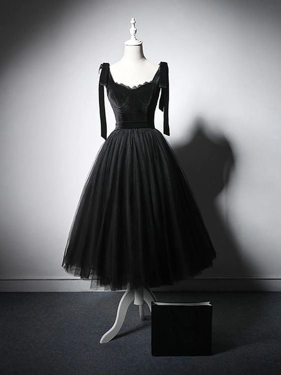 Black tulle short prom dress, black tulle formal dress    S3275