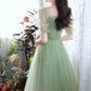 Off the Shoulder Green Tulle Short Sleeves Party Dress    S3116