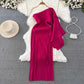 pleated off-shoulder single-sleeve dress         S3998