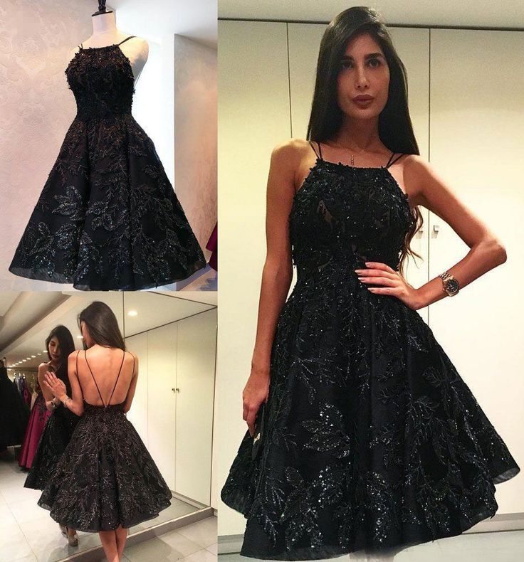 Little Black Dresses, Black Short Prom Dresses, Halter Black Homecoming Dress      S3212