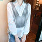 Striped stitching women's long-sleeved shirt women's two-piece top     S3422