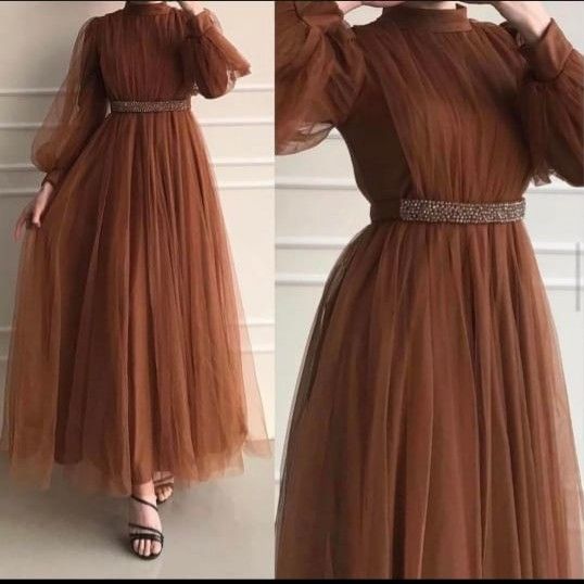 A line Brown Long Prom Dress      S3196