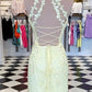 Yellow High Neck Sexy Lace Homecoming Dresses,Short Prom Dresses,Dance Dress        S3163