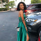 Hunter Green Satin Prom Dresses,Strapless Maxi Long Dress with Side Slit         S3748