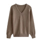 solid color V-neck long-sleeved sweater    S4742