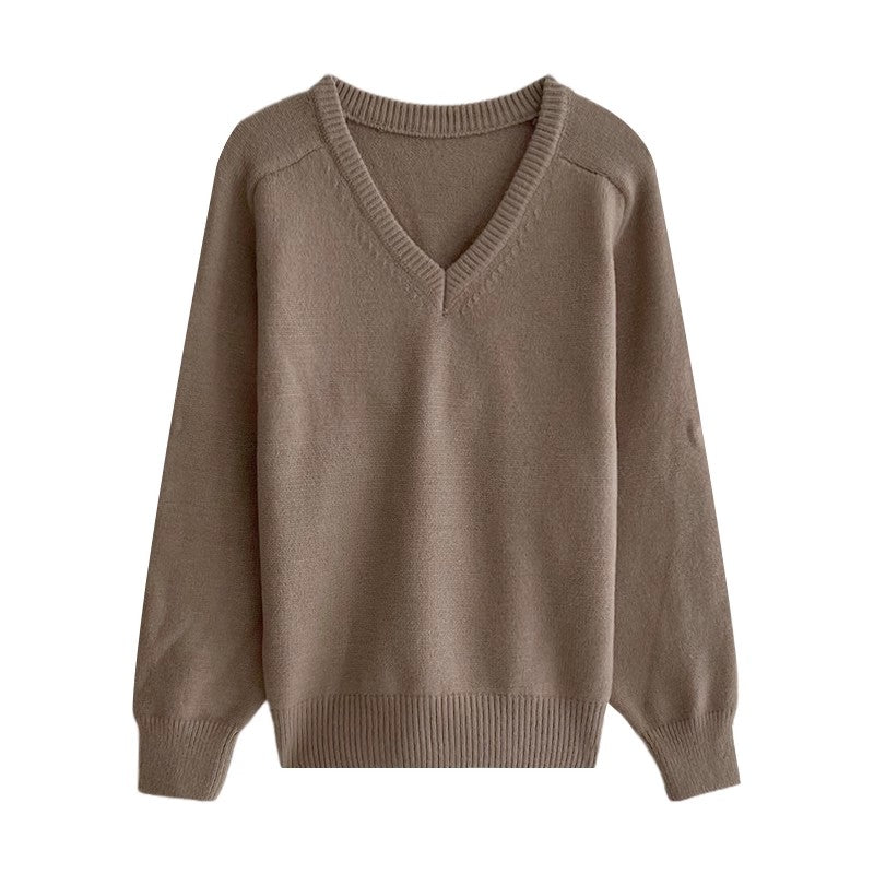 solid color V-neck long-sleeved sweater    S4742