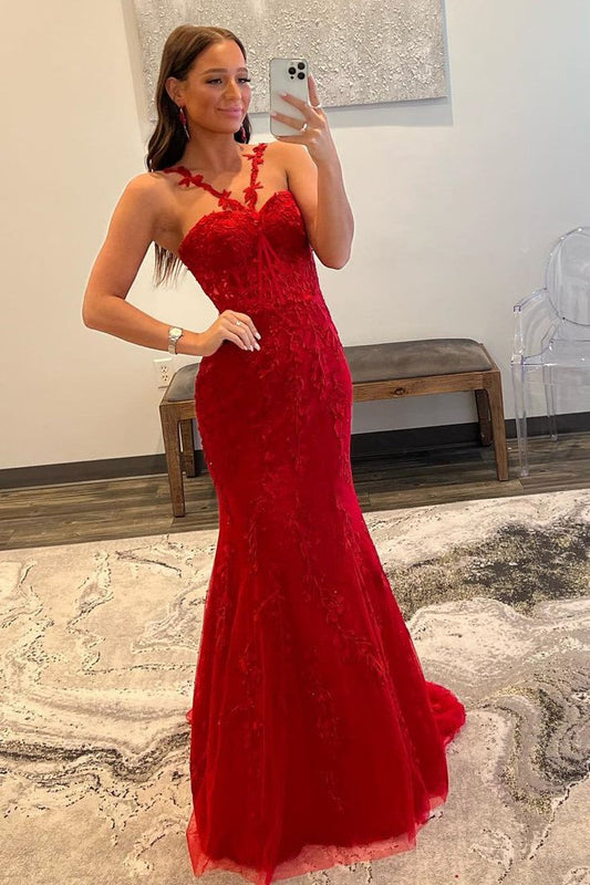 Gorgeous Red Lace Appliques Long Formal Dress      S3367